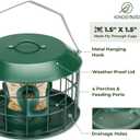 Kingsyard Tube Squirrel Proof Bird Feeders for Outdoor Hanging, Metal Caged Bird Feeder with Rain Proof Covered for Wildbirds Finches Bluebird, 4 Feeding Ports, Green