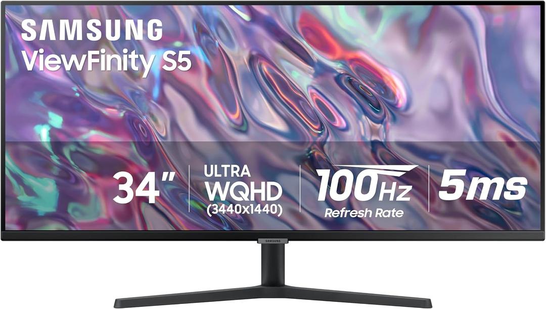 SAMSUNG 34" ViewFinity S50GC Series Ultra-WQHD Monitor, 100Hz, 5ms, HDR10, AMD FreeSync, Eye Care, Borderless Design, PIP, PBP, LS34C502GANXZA, 2023, Black | 100Hz Refresh Rate, 5ms, HDR10, AMD FreeSync, Eye Care, Borderless Design, PIP, PBP, LS34C502GANXZA, Black