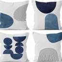 HIWX Blue Boho Pillow Covers 18x18, Navy Blue Boho Geometric Shapes Decorative Pillowcase Throw Pillow Cover Set of 4