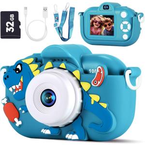 Kids Camera Toddler Toys for Boys Aged 3-9, 1080P Toddler Camera Christmas Birthday Gifts for Boys Ages 3 4 5 6 7 8 9, Digital Selfie Camera with Cute Protective Cover and 32GB SD Card