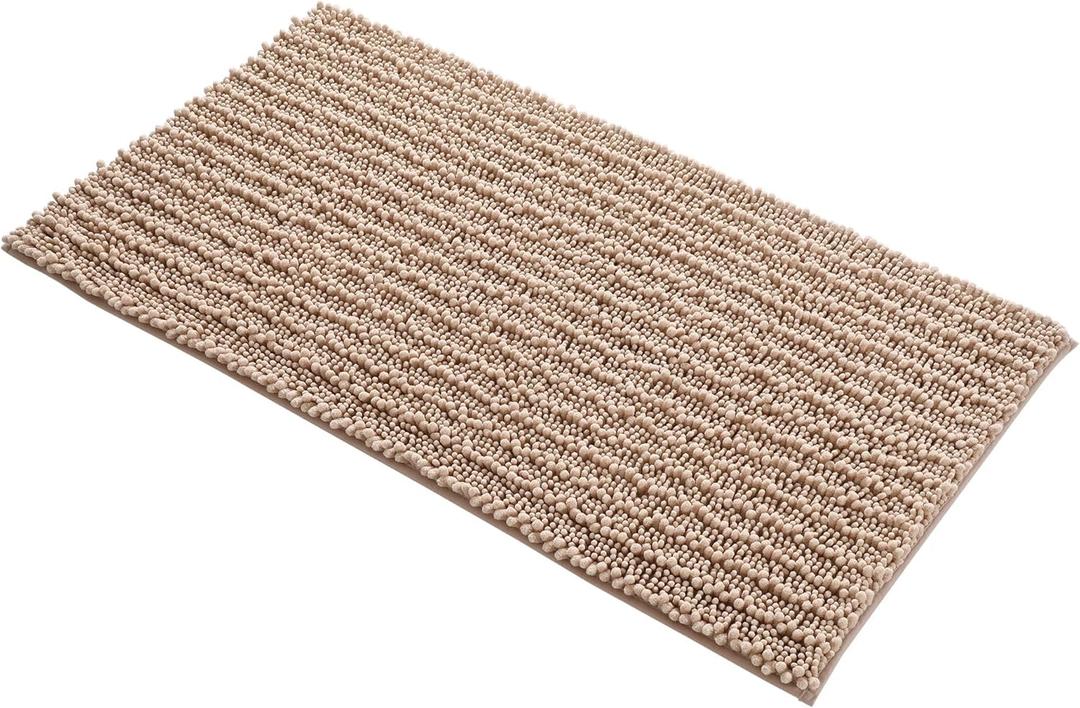 Yimobra Original Luxury Chenille Bath Mat, 36.2 x 24 Inches, Soft Shaggy and Comfortable, Large Size, Super Absorbent and Thick, Non-Slip, Machine Washable, Perfect for Bathroom, Light Brown