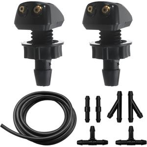 Car Front Windshield Washer Nozzles, Double-Hole Auto Window Water Sprayer Replacement Kit with Fluid Hose & Connectors, Universal for Most Cars (9PCS)