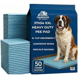 Pee Pads for Dogs Extra Large 37x54 XXL - 50 Count Leak Proof Heavy Duty with Adhesive Tabs 24 Hour Absorbent Disposable Puppy Training Pads for Large Dog Breeds 6-Layer Non Slip Backing