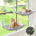 2PC Cat Window Perch, Glow in The Dark Cordless Foldable Pet Hammock Bed for Window with Sturdy Metal Frame, Glowing Stars Pattern Resting Seat for Indoor Cats (2PC Stars - L)