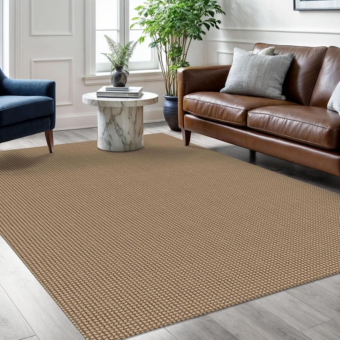 Braided Area Rug 5x7 Ft Washable Rugs for Living Room Non Slip Bedroom Rugs Dining Room Rug Cotton Living Room Woven Floor Carpet for Nursery Playroom, Orange/Tan/Brown