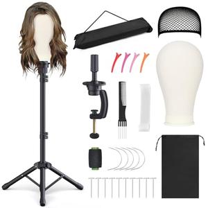 Relx Reinforced Wig Stand with Mannequin Head - Adjustable Wig Head Stand with Head for Wigs - Manikin Head Set for Cosmetology, black