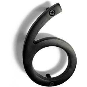 NACH Floating House Numbers, 8 inch Aluminum Black House Numbers for Outside - Number 6, Door Numbers with Mounting Hardware