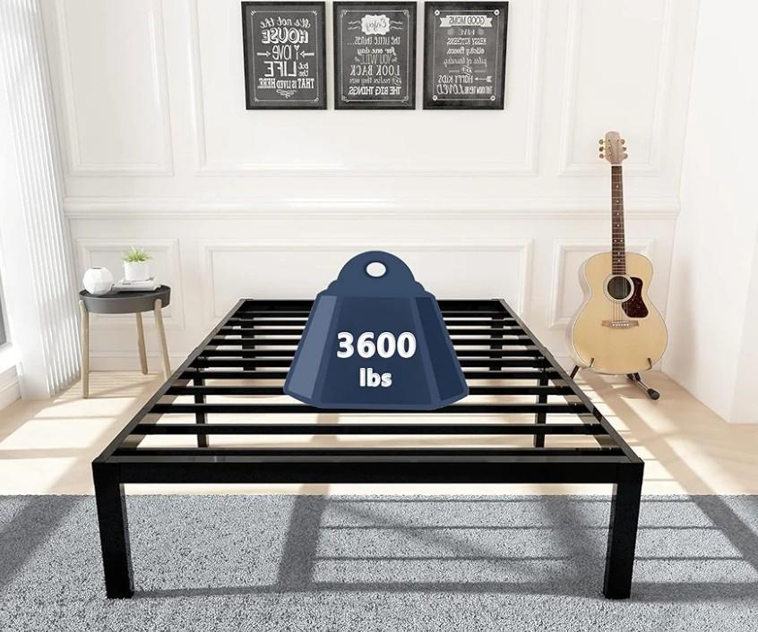 45MinST 3600lbs Heavy Duty Bed Frame,14 Inch Sturdy Steel Slat Mattress Foundation, Metal Reinforced Platform Box Spring Replacement, Easy Assembly with Quick Lock, Twin XL