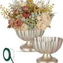 Ninehaoou 2 Pcs Large 9 Inch Compote Vase for Centerpiece Flower Holder Metal Compote Bowl Indoor Outdoor Flowers Fruits Plant for Wedding Party Decoration Christmas Home (Silver)
