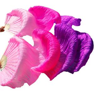 Belly Dance Faux Silk Veil Fans, 1 Pair (Left+Right) Faux Silk Bamboo Long Fans Veils, Handmade Belly Dance Dancing Silk Fans, Dance Performance