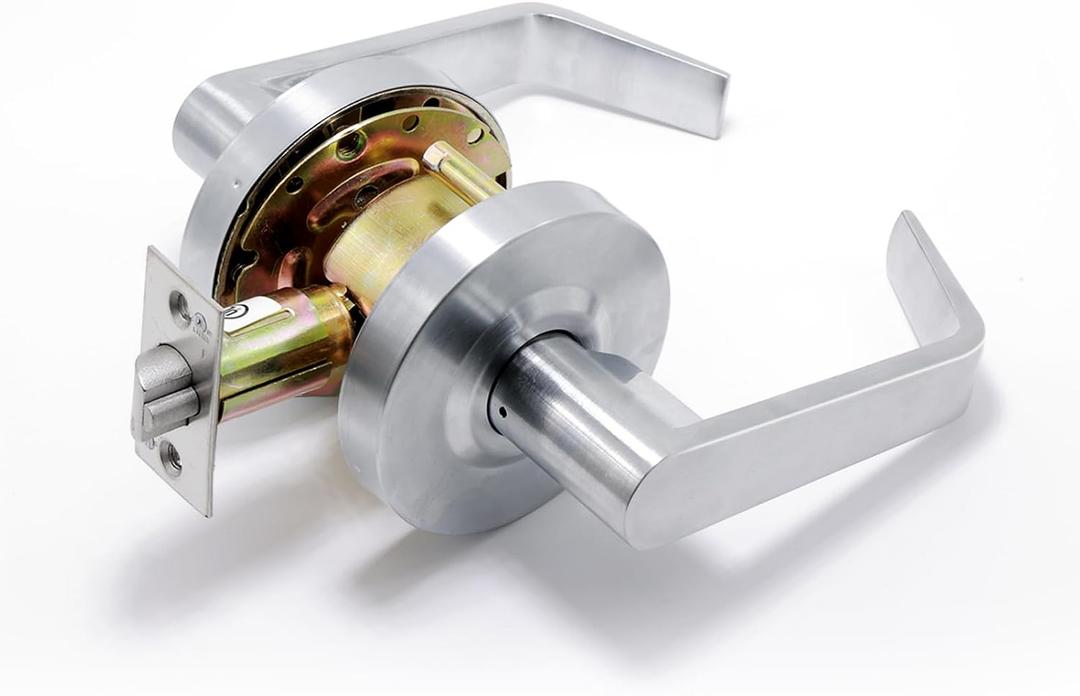 BSEED [UL Listed] Passage Commercial Door Lever Lock, Heavy Duty Grade 2 Lever Handle, ADA Compliant, 3 Hour Fire Rated, Non-Handed, Satin Chrome Finish, 2-3/4" Backset for Hallway & Office Doors