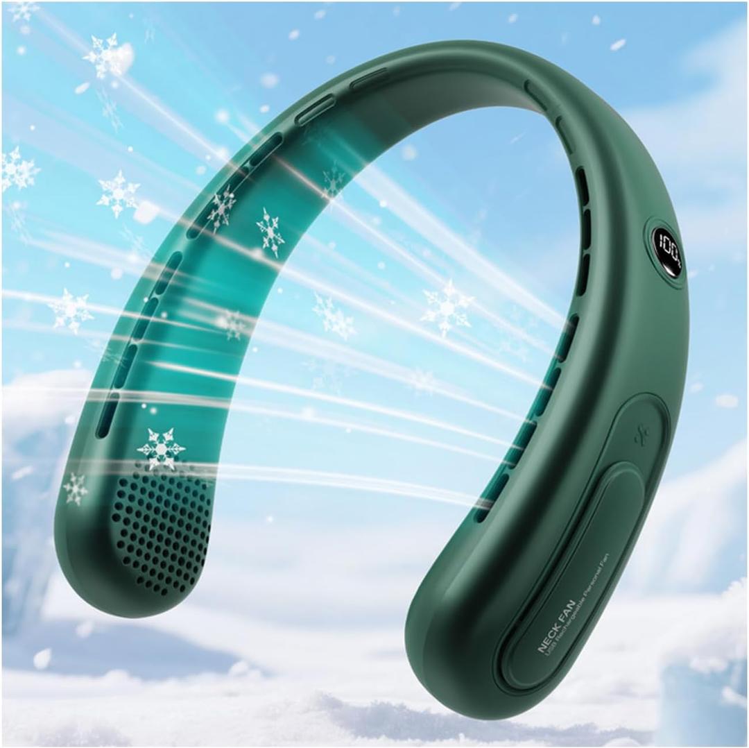Portable Neck Fan, Hands-Free Bladeless Fans, 360Airflow, 4000 mAh Battery Operated Wearable Personal Fan, Twistable, Rechargeable Fans for Outdoor Indoor, Birthday Gifts for Men Women-Green