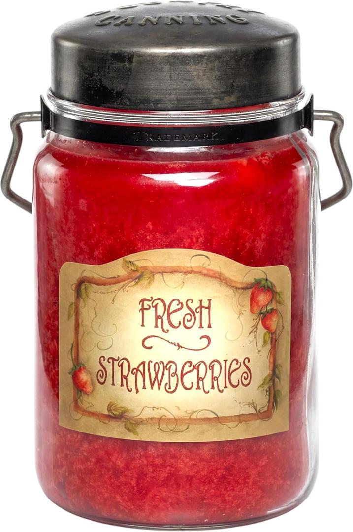 McCalls Candles | Fresh Strawberries | 26 oz Scented Candle | USA-Poured | Vintage Rustic Jar with Carrying Handle | Sweet Farmstand Berry Fragrance