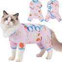 ROZKITCH Cat Recovery Suit, Full Coverage Anti Licking Onesie for Cats, Anti Shedding Overgrooming Wrap Full Body Jumpsuit Cute Pajamas Purple XL
