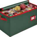 Christmas Ornament Storage Container with Dividers - Box Stores Up to 54 Ornaments, Zippered, Convenient, Adjustable, Large Organizer Bin to Protect Holiday Decor, Fits Most Standard Size, Green