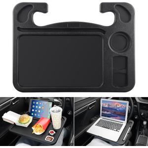 JUSTTOP 4 In 1 Car Steering Wheel Desk for Laptop,Versatile Upgraded Car Seat Tray, Spacious Steering Wheel Table With Tablet Holder and Dual Sauce Racks,Steering Wheel Under Table Console (Large)
