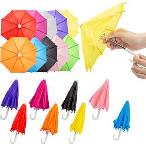 Hiawbon 1:6 Scale 8 Pcs Miniature Umbrellas Adjustable Mini Colorful Sunny Rainy Umbrella for 18 Inch People Decoration