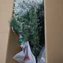 Puleo International 6.5ft Pre-Lit Flocked Portland Pine Pencil Christmas Tree with 300 Clear Lights, 410 Realistic Dense Snow Flocked Branch Tips, Easy Setup Artificial Trees with Sturdy Metal Stand