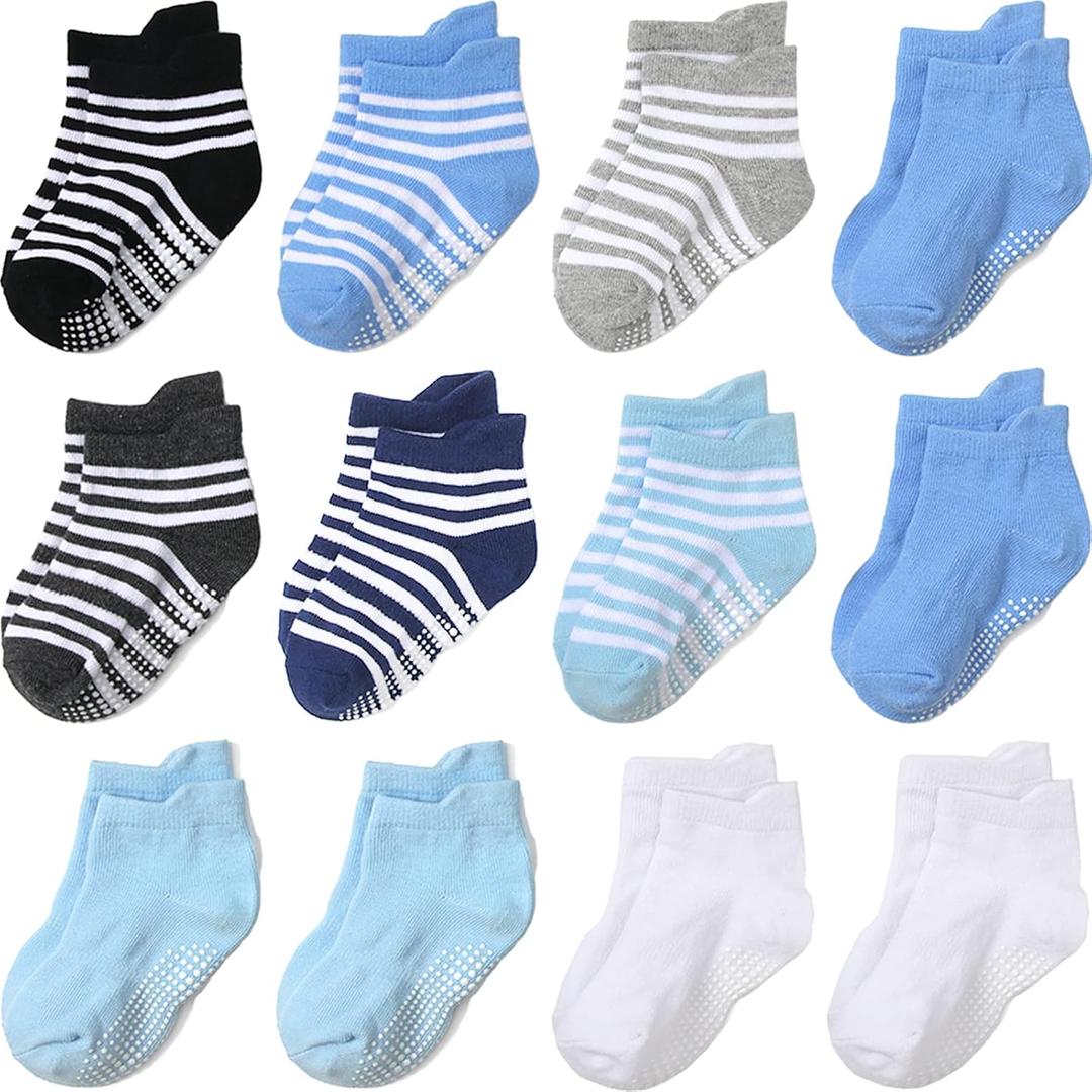 2 x Aroveea Non Slip Grip Ankle Baby Socks 12 Pack for Toddler Boys and Girls Kids,Infant Cute Cotton Baby Socks