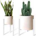 Adjustable Plant Stand Pack of 2 , Metal Planter Stands Indoor Outdoor, Mid Century Modern Plant Holder, Fit 8 10 12 inch Pots, White (Pot & Plant Not Included)