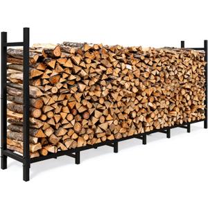 ARIFARO 8ft Firewood Rack, Adjustable Outdoor Indoor Log Holder Steel Heavy Duty Wood Rack,for Firewood Storage Wood Stacker, Rustproof, Easy Assembly, Black
