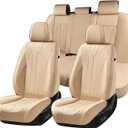 FLORICH Leather Seat Covers, Car Seat Cover Full Set Automotive Seat Covers Waterproof Car Seat Protectors 5 Seats Universal Seat Cover Fit for Most Cars SUV Trucks, Beige