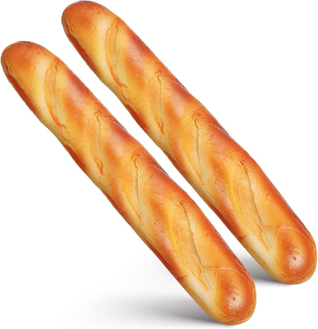 MAGICLULU Pack of 2 Artificial Realistic Long Bread: Fake Bread Loaf Lifelike Pretend Play Food Props for Photography Prop Home Kitchen Decor 13.56in