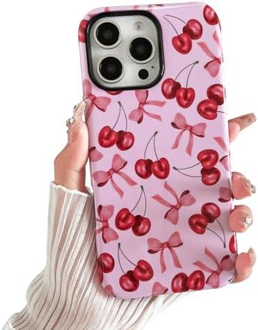 branple Compatible with iPhone 16 Pro Max Case, Cute Pink Cherry Bow Pattern with Shockproof Slim Soft TPU and Hard PC Protective Cover for Women Designed for iPhone 16 Pro Max Case, Glossy