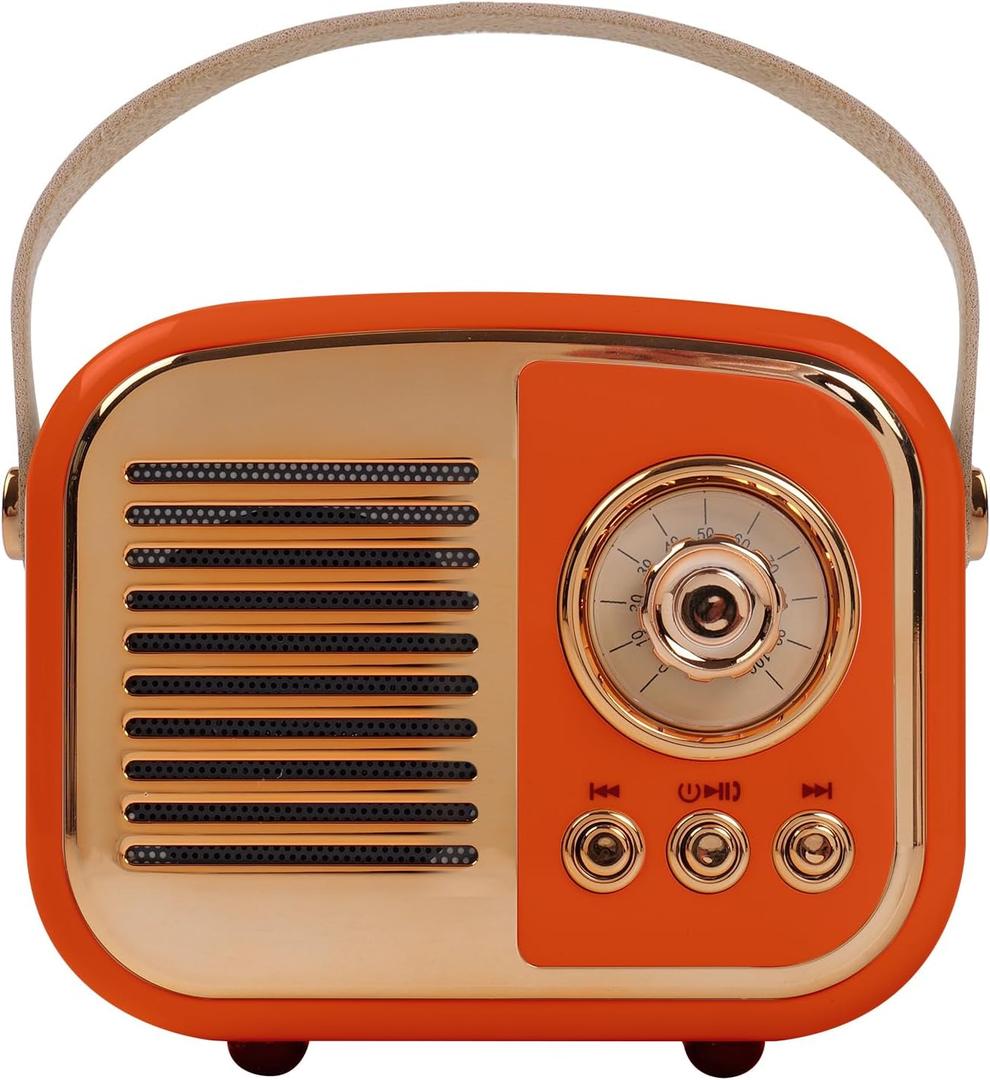 Aresrora Retro Bluetooth Speaker, Vintage Wireless Speaker,Portable Mini Radio Old Fashion Style for Room Decor Kitchen Desk Bedroom Office,Supports TWS Pairing for iPhone,Android Devices (Orange)