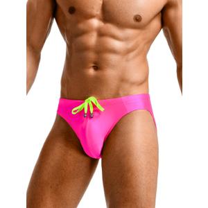 Mens Swim Briefs Sexy Underwear, Neon Drawstring Bikini Swimwear Pool Party, Micro Thong Swimsuit Beach Tan Through (Medium)