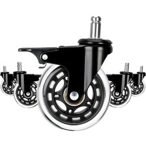 LONGADS Office Chair Caster Wheels with Brakes 5 Packs 3 in for Hardwood Floors and Low Pile Carpet,Heavy Duty Quiet Swivel Replacement -Made from Soft Premium Pu Rubber-Black