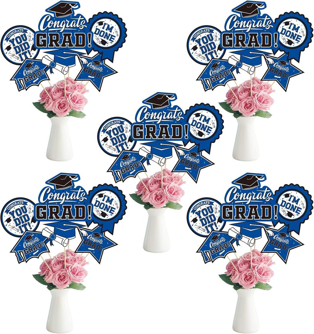 30 PCS Graduation Party Decorations Congrats Grad Table CenterpieceGraduation Table DecorationsCongratulate Graduation Centerpiece Sticks Table Toppers for Graduation Party(Blue,Black
