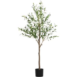 Olive Tree Artificial Indoor, 5 FT Faux Olive Trees with Planter, Fake Tall Plants with Natural Trunk and Lifelike Fruits for Home Office Decor(1, 5FT)