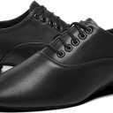 Men's Ballroom Dance Shoes Black Leather Sole Tango Salsa Latin Character Shoe (8.5)