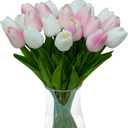 20pcs White and Pink PU Faux Tulips Flowers 13 Inch Fake Flowers Mother's Day Easter ValentineS Day Gifts in Home Kitchen Wedding Dining Table Decoration