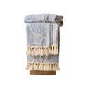 DOWN HOME Chenille Cotton Throw Blanket for Couch, Lightweight Boho Blanket for Bed Sofa Chair Living Room Outdoor Soft Woven Decorative Blanket with Tassel Gift Blue Leaves 50"x70"