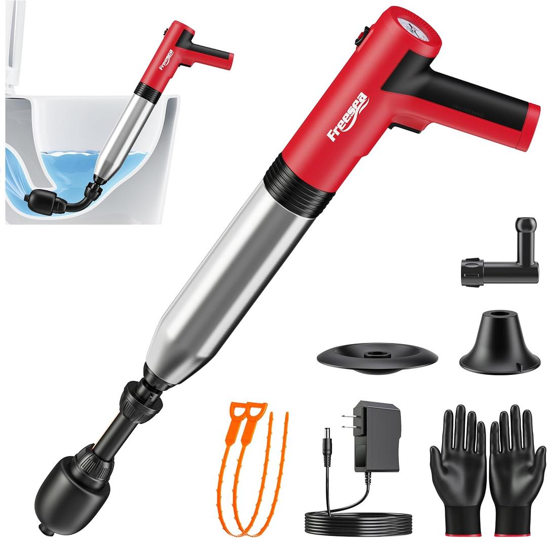 FREESEA Electric Toilet Plunger Blaster: High Pressure Toilet Plungers for Bathroom Heavy Duty Declogger Toilet Snake Drain Clog Remover Air Unclogger Tool Unclogging for Sink Floor Kitchen Clogged