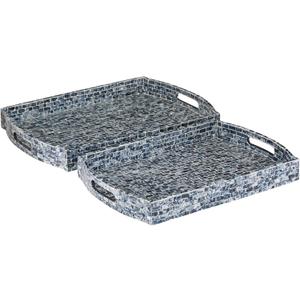 Deco 79 Wood Tray with Slot Handles, Set of 2 20', 18'W, Blue (19.8" x 14" x 2.2")