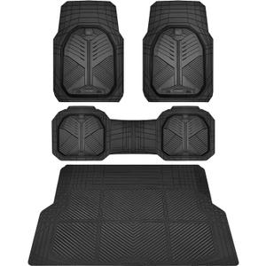 CAR PASS Heavy Duty Rubber Car Mats with Cargo Liner, Deep-Dish Car Floor Mats and Trunk Mat All Weather, Universal Trim-to-Fit for SUVs Trucks Sedans, Waterproof Anti-Slip, Trimmable V12 Black