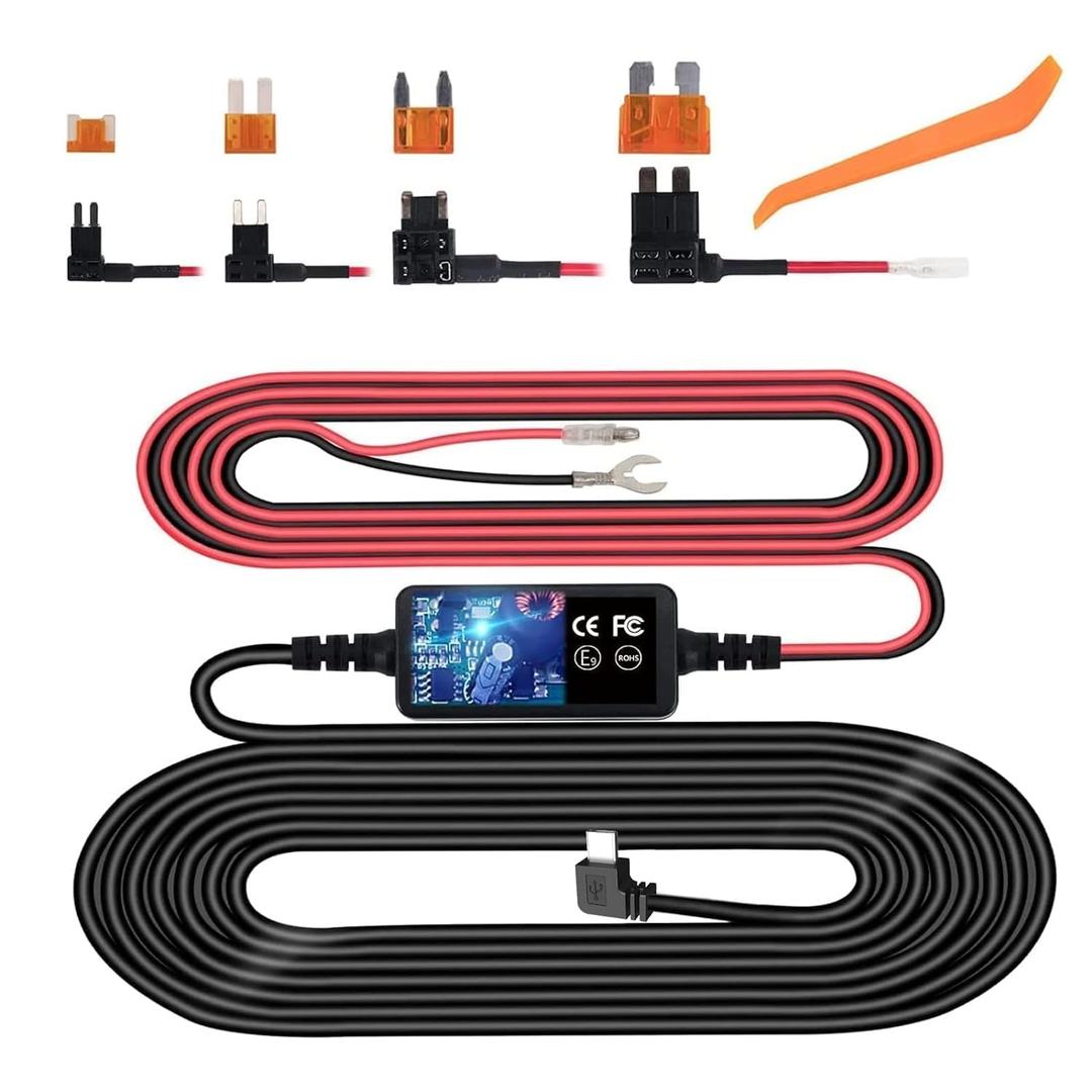 Dash Cam Hardwire Kit,Type-C Hard Wire Kit,USB C Hard Wire Kit Fuse for Dashcam, Plozoe 12V-24V to 5V Car Dash Camera Charger Power Cord, Gift 4 Fuse Tap Cable and Installation Tool11.5ft