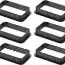 uxcell 6pcs Perforated Cake Mousse Ring, Rectangle Shape Cake DIY Baking Cutter Dessert Pies Decorating Tool for DIY Cake Mousse Dessert, Black