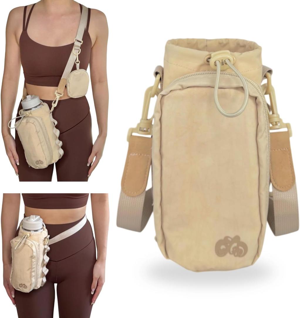 Water Bottle Holder Crossbody, Carrier Sling Bag with Phone Pocket and Key Hook Strap, Fits 24oz/32oz/40oz bottles, Adjustable Shoulder Strap, Belt Strap loops, For Hiking, Walking, Outdoor Activities