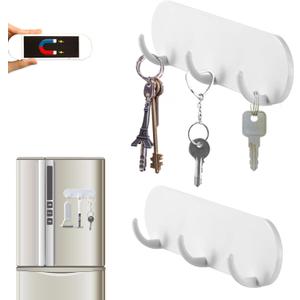 2-Pack Magnetic Key Holder with 3 Hooks for Refrigerator, Kitchen, and Laundry Rooms