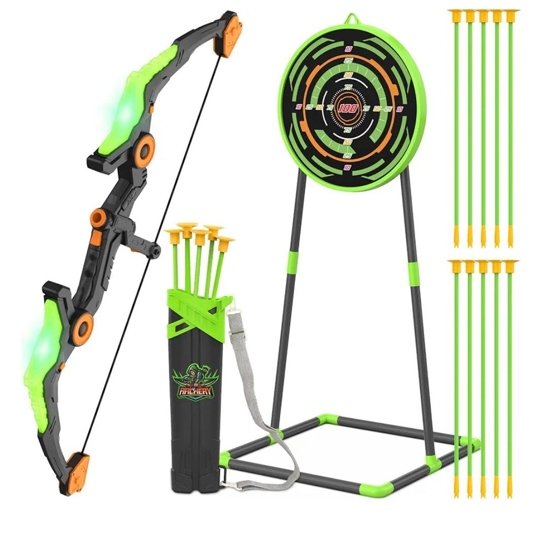 Kmuxilal Kids Bow and Arrow Set with LED Flash Lights, 10 Suction Cup Arrows, Quiver and Fluorescence Standing Target-Perfect Indoor and Outdoor Archery Set Toy Gift for Boys and Girls Ages 4-12
