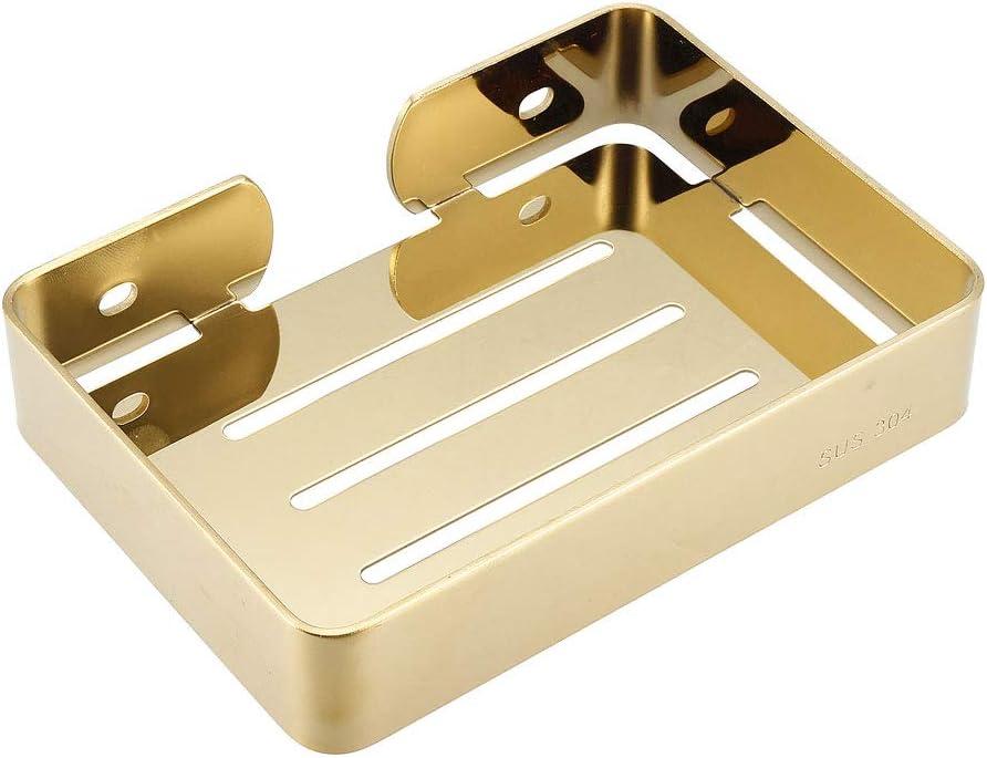uxcell Soap Dish Holder Saver SUS304 Stainless Steel Wall Mounted Tray with Installation Kits Golden for Shower Bathroom Tub and Kitchen Sink