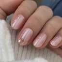 CurvLife Oval Press On Nails Short Soft Gel Champagne Pearl Salon Quality False Nails with Glue, Long Lasting Daily Nail Tips for Women