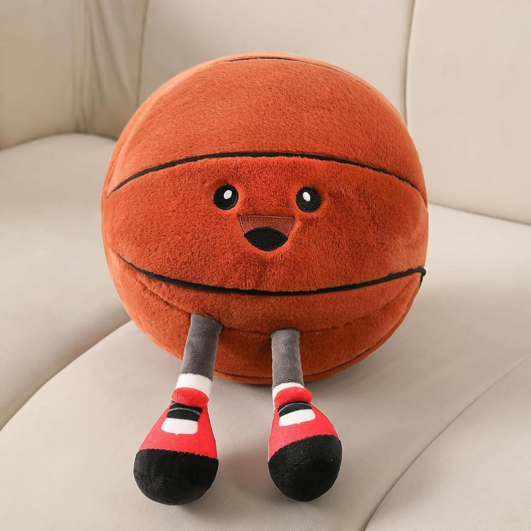 Funny Basketball Plush Pillow with Legs  Cute Stuffed Animal Toy for Boys Girls, Basketball Throw Pillow Gift for Room Decor, Couch or Bed Basketball Themed Gifts (Baketball Plush 11 Inch)