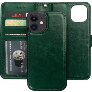 Bocasal Compatible with iPhone 12 & iPhone 12 Pro Wallet Case with Card Holder PU Leather Magnetic Detachable Kickstand Shockproof Wrist Strap Removable Flip Cover 6.1 inch (Green)