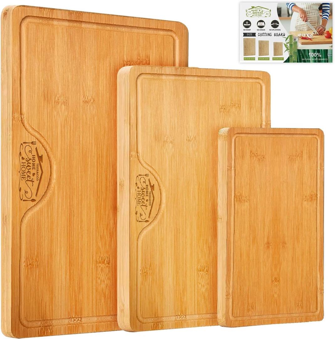 Totally Bamboo Cutting Boards for Kitchen - Bamboo Cutting Board Set with Juice Grooves, Non Toxin Cutting Boards, Chopping Boards, Charcuterie Boards, Serving Boards, Max Size 15" x 10"