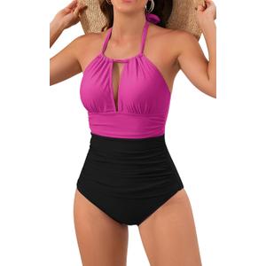 B2prity Women's Slimming One Piece Swimsuits Tummy Control Bathing Suit Halter Swimwear for Big Busted Curvy Woman (X-Large, Z-94)